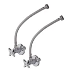 Conjunto llaves angulares metálicas con manguera flexible 12" para lavabo